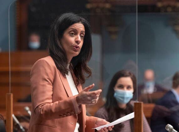 February 16, 2021, QUEBEC, PQ, Canada: Quebec Liberal Leader Dominique Anglade questions the government during question period Tuesday, February 16, 2021 at the legislature in Quebec City. QUEBEC Canada  - ZUMAc35_ 20210216_zaf_c35_043 Copyright: xJacquesxBoissinotx