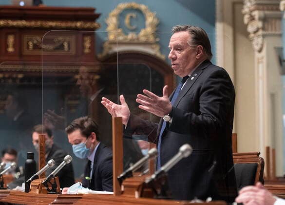 February 16, 2021, QUEBEC, PQ, Canada: Quebec Premier Francois Legault responds to the Opposition during question period Tuesday, February 16, 2021 at the legislature in Quebec City. QUEBEC Canada  - ZUMAc35_ 20210216_zaf_c35_044 Copyright: xJacquesxBoissinotx