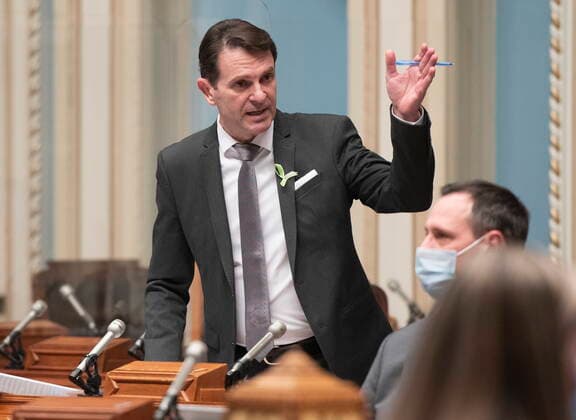 February 16, 2021, QUEBEC, PQ, Canada: Quebec Transport Minister Francois Bonnardel responds to the Opposition during question period Tuesday, February 16, 2021 at the legislature in Quebec City. QUEBEC Canada  - ZUMAc35_ 20210216_zaf_c35_060 Copyright: xJacquesxBoissinotx