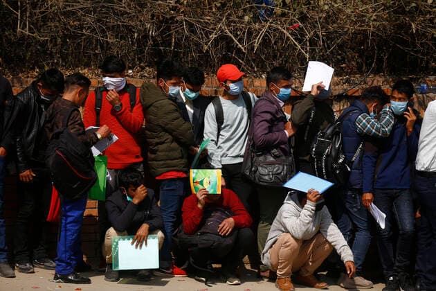 February 17, 2021, Kathmandu, Nepal: People stand in queue for countless hours for an interview to work in gulf countries in a free visa in Kathmandu, Nepal on Wednesday, February 16, 2021. Kathmandu Nepal - ZUMAg200 20210217_zap_g200_005 Copyright: xSkandaxGautamx