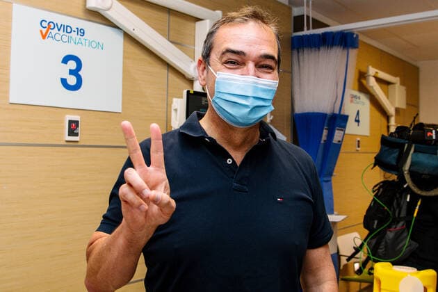 SA COVID19 VACCINE ROLLOUT, South Australian Premier Steven Marshall after receiving the vaccination at the Royal Adelaide Hospital in Adelaide, Monday, February 22, 2021. Australia will begin its roll out of the Pfizer coronavirus vaccine on Monday, the country s most complicated logistical exercise to date.( NO ARCHIVING, EDITORIAL USE ONLY, NO USE IN BOOKS WITHOUT CONSENT ADELAIDE SA AUSTRALIA  Copyright: xMORGANxSETTEx 20210222001522253299
