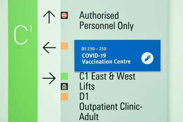 QLD COVID19 VACCINE ROLL OUT, COVID-19 vaccination signage is seen at the Gold Coast University Hospital on the Gold Coast, Monday, February 22, 2021. Australia will begin its rollout of the Pfizer coronavirus vaccine on Monday, the country s most complicated logistical exercise to date. ( NO ARCHIVING, EDITORIAL USE ONLY, NO USE IN BOOKS WITHOUT CONSENT BRISBANE QLD AUSTRALIA  Copyright: xALBERTxPEREZx 20210222001522308849