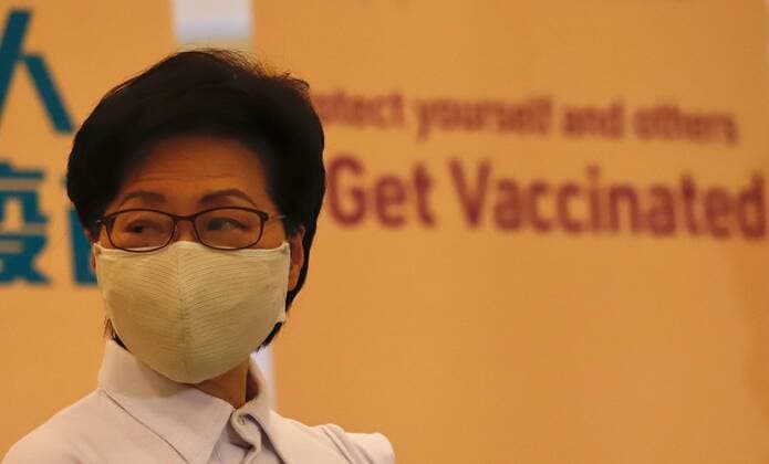February 22, 2021, HONG KONG, CHINA: HKSAR Chief Executive Carrie Lam awaiting to receive Covid-19 Vaccination at the public library in front of the medias this afternoon.Feb-22,2021Hong Kong.ZUMA HONG KONG CHINA - ZUMAl137 20210222_zap_l137_010 Copyright: xLiauxChung-renx