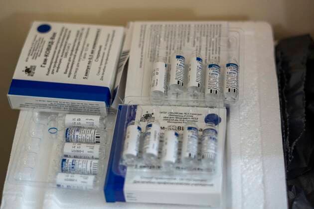 February 22, 2021, Firmat, Santa Fe, Argentina: Illustrative images of single dose vials of the Russian Sputnik V vaccine against COVID-19 after being applied on healthcare workers as Argentina continues its vaccination campaign. Firmat Argentina - ZUMAm105 20210222_zaf_m105_007 Copyright: xPatricioxMurphyx
