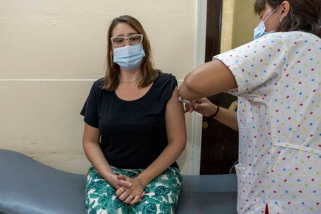February 22, 2021, Firmat, Santa Fe, Argentina: At San Martin Hospital, a healthcare worker gets a shot of the Russian Sputnik V vaccine as Argentina carries on with the vaccination campaign against COVID-19. Firmat Argentina - ZUMAm105 20210222_zaf_m105_009 Copyright: xPatricioxMurphyx