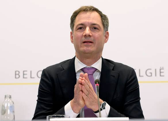 News Bilder des Tages Prime Minister Alexander De Croo pictured during a press conference of the Federal Government regarding the Covid-19 infection statistics, Monday 22 February 2021 in Brussels.  POOLxPHILIPxREYNAERS 2649781