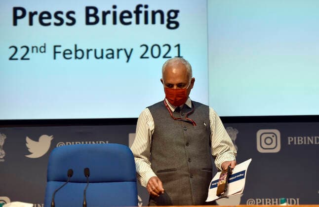 NEW DELHI, INDIA - FEBRUARY 22: Dr Manohar Agnani, Additional Secretary, Ministry of Health and Family Welfare, brieed media at National Media Centre, on February 22, 2021 in New Delhi, India. (Photo by Sanjeev Verma Hindustan Times) Health Ministry Press Conference On Covid 19 Vaccination Drive