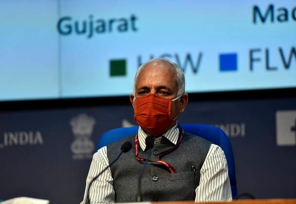 NEW DELHI, INDIA - FEBRUARY 22: Dr Manohar Agnani, Additional Secretary, Ministry of Health and Family Welfare, brieed media at National Media Centre, on February 22, 2021 in New Delhi, India. (Photo by Sanjeev Verma Hindustan Times) Health Ministry Press Conference On Covid 19 Vaccination Drive
