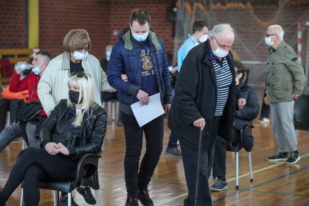 Vaccination in Zagreb, Croatia People wait to receive coronavirus disease (COVID-19) vaccine during a mass vaccination in Zagreb, Croatia on February 23, 2021. SanjinxStrukic PIXSELL
