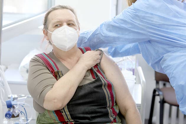 Vaccination in Zagreb, Croatia A woman receive coronavirus disease (COVID-19) vaccine during a mass vaccination in Zagreb, Croatia on February 23, 2021 PatrikxMacek PIXSELL