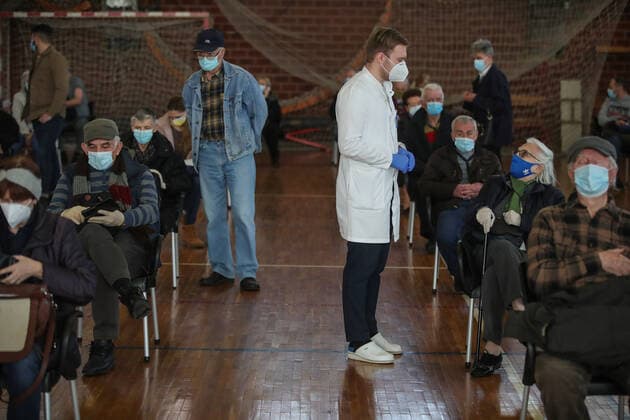 Vaccination in Zagreb, Croatia People wait to receive coronavirus disease (COVID-19) vaccine during a mass vaccination in Zagreb, Croatia on February 23, 2021. SanjinxStrukic PIXSELL