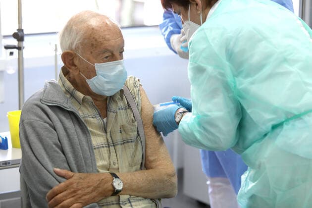 Vaccination in Zagreb, Croatia A man receive coronavirus disease (COVID-19) vaccine during a mass vaccination in Zagreb, Croatia on February 23, 2021 PatrikxMacek PIXSELL