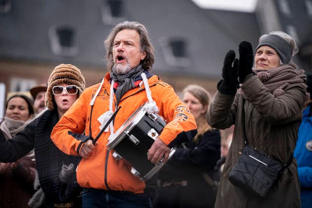 Demonstration mod epidemiloven paa Christiansborg Slotsplads i Koebenhavn tirsdag den 23. februar 2021.. , Copenhagen Denmark