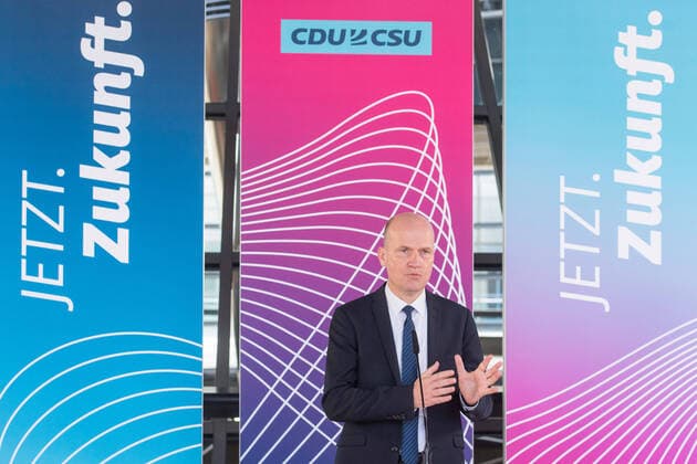 Berlin, Ralph Brinkhaus gibt Pressekonferenz im Bundestag Ralph Brinkhaus (Vorsitzender der CDU CSU-Bundestagsfraktion) während der Pressekonferenz der Cdu Csu Fraktion im Deutschen Bundestag am 23.02.2021. Berlin Bundestag Berlin Deutschland