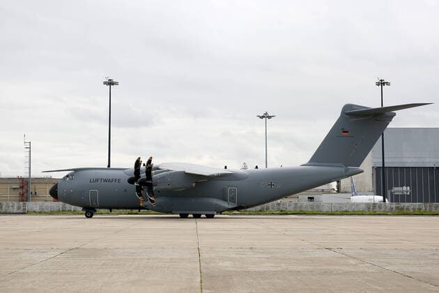 February 23, 2021, Lisbon, Portugal: A German Air Force Airbus A400M-180 transporting German army medical experts arrives at Figo Maduro military airbase in Lisbon, Portugal on February 23, 2021. Based on a bilateral agreement, a second team of German army medical experts arrived in Portugal on Tuesday to replace the team that has been in Portugal since February 3 to assist the country in its fight against the COVID-19 pandemic. Lisbon Portugal - ZUMAf123 20210223_zap_f123_010 Copyright: xPedroxFiuzax