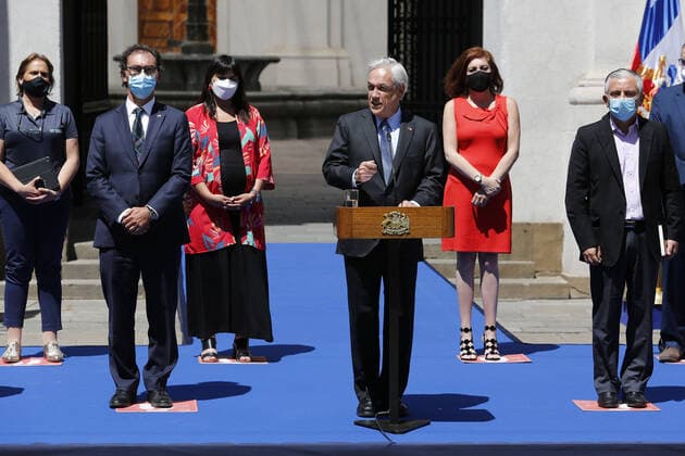 Santiago, February 23, 2021 Representatives of the Teachers Association, the Medical Association and the Ombudsmans Office for Children meet with President Sebastian Pinera to discuss the return to classes Marcelo Hernandez Aton Chile, Aton 490608  Copyright: MARCELOxHERNANDEZ ATONxCHILE