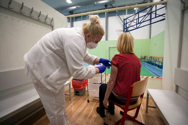The large-capacity vaccination center against COVID-19 start trial operation on February 24, 2021, in a sports hall in Ricany, near Prague, Czech Republic. In the Czech Republic continues vaccination of seniors against coronavirus. (CTKxPhoto KaterinaxSulova) CTKPhotoP202102240397701 4