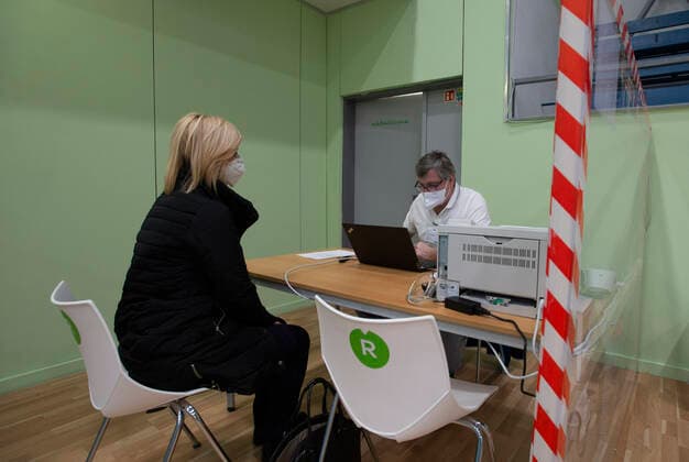 The large-capacity vaccination center against COVID-19 start trial operation on February 24, 2021, in a sports hall in Ricany, near Prague, Czech Republic. In the Czech Republic continues vaccination of seniors against coronavirus. (CTKxPhoto KaterinaxSulova) CTKPhotoP202102240398301 suk006