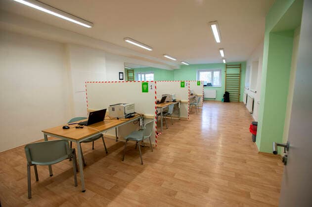The large-capacity vaccination center against COVID-19 start trial operation on February 24, 2021, in a sports hall in Ricany, near Prague, Czech Republic. In the Czech Republic continues vaccination of seniors against coronavirus. (CTKxPhoto KaterinaxSulova) CTKPhotoP202102240398501 suk007