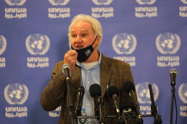 February 24, 2021, Gaza city, Gaza Strip, Palestinian Territory: Director of UNRWA Affairs in Gaza strip, Matthias Schmale, speaks before receiving a dose of coronavirus disease (COVID-19) vaccine at a UN clinic in Gaza City, on February 24, 2021. Palestinians in Gaza began a limited COVID-19 vaccination programme on Monday after receiving doses donated by Russia and the United Arab Emirates, but a wider campaign could be further off as health officials await larger shipments Gaza city Palestinian Territory - ZUMAap3_ 20210224_zaf_ap3_014 Copyright: xAshrafxAmrax
