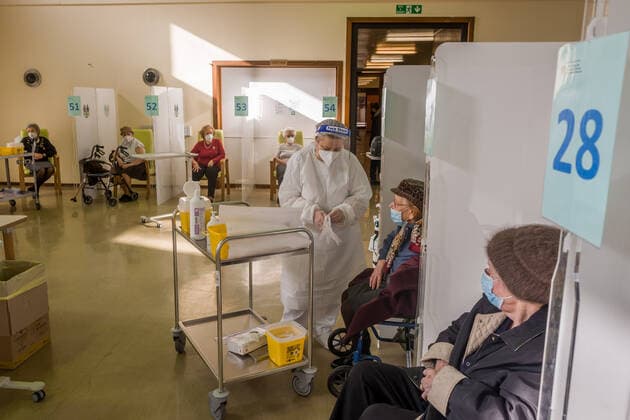 Milan. Pfizer vaccines administered at Pio Albergo Trivulzio to elderly over eighty years old I receive COVID vaccine Editorial Usage Only  Copyright: xCarloxCozzolix xIPAx