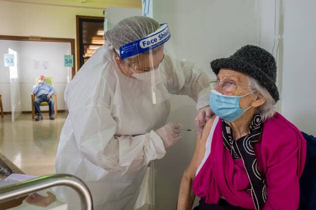 Milan. Pfizer vaccines administered at Pio Albergo Trivulzio to elderly over eighty years old I receive COVID vaccine Editorial Usage Only  Copyright: xCarloxCozzolix xIPAx