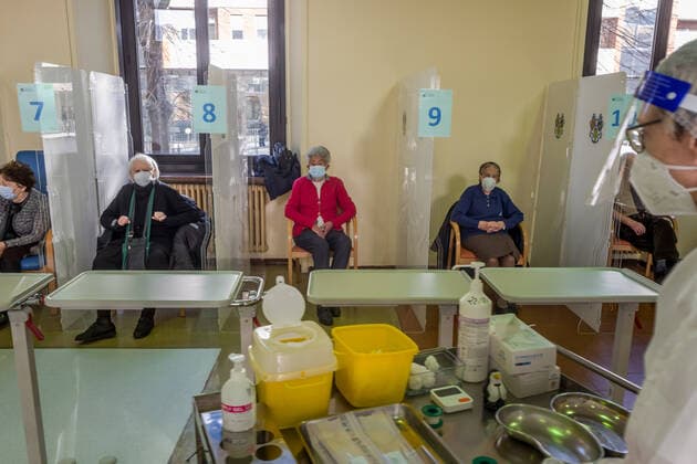 Milan. Pfizer vaccines administered at Pio Albergo Trivulzio to elderly over eighty years old I receive COVID vaccine Editorial Usage Only  Copyright: xCarloxCozzolix xIPAx