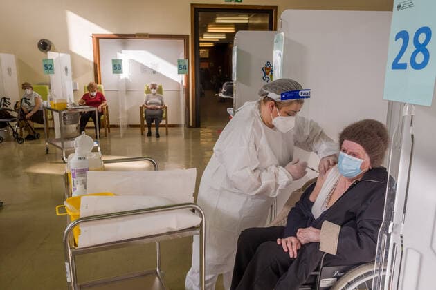 Milan. Pfizer vaccines administered at Pio Albergo Trivulzio to elderly over eighty years old I receive COVID vaccine Editorial Usage Only  Copyright: xCarloxCozzolix xIPAx