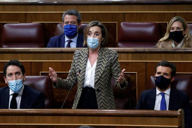 People s Party spokeswoman Cuca Gamarra (C) speaks during the Government s question time at the Lower House in Madrid, Spain, 24 February 2021. Question time at Parliament !ACHTUNG: NUR REDAKTIONELLE NUTZUNG!  Copyright: xMARISCALx GRAF3410 20210224-637497796196916256
