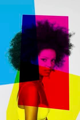 Confident woman with primary colors against white background model released Symbolfoto EIF00363