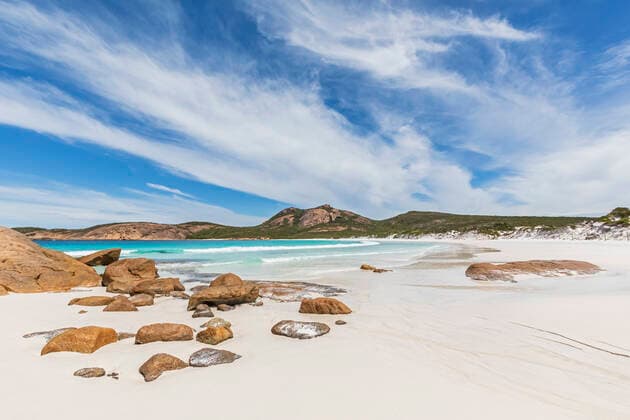 Rocks on sandy beach and turquoise sea, Cape Le Grand National Park, Australia FOF11976