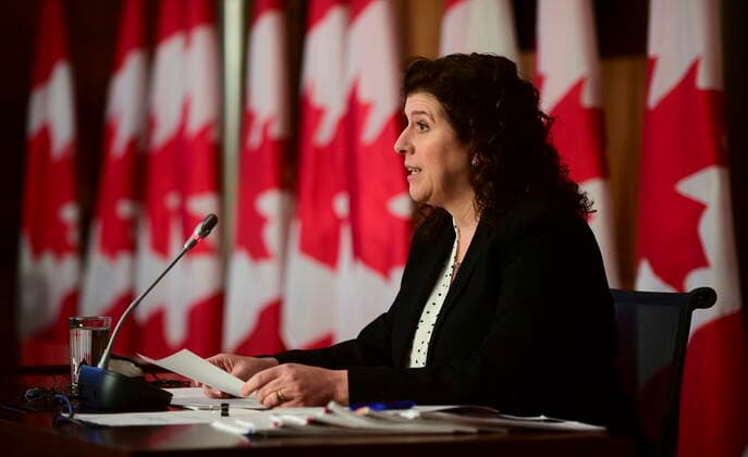 February 25, 2021, Ottawa, on, Canada: Auditor General Karen Hogan holds a press conference after releasing a report in Ottawa on Thursday, Feb. 25, 2021. Ottawa Canada  - ZUMAc35_ 20210225_zaf_c35_038 Copyright: xSeanxKilpatrickx