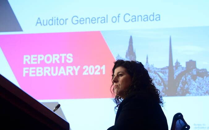 February 25, 2021, Ottawa, on, Canada: Auditor General Karen Hogan holds a press conference after releasing a report in Ottawa on Thursday, Feb. 25, 2021. Ottawa Canada  - ZUMAc35_ 20210225_zaf_c35_042 Copyright: xSeanxKilpatrickx