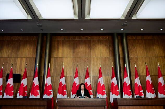 February 25, 2021, Ottawa, on, Canada: Auditor General Karen Hogan holds a press conference after releasing a report in Ottawa on Thursday, Feb. 25, 2021. Ottawa Canada  - ZUMAc35_ 20210225_zaf_c35_043 Copyright: xSeanxKilpatrickx