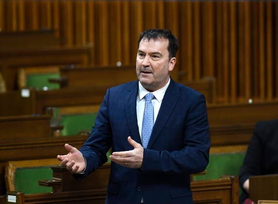 February 25, 2021, Ottawa, on, Canada: Bloc Quebecois MP Alain Therrien rises during Question Period in the House of Commons on Parliament Hill in Ottawa on Thursday, Feb. 25, 2021. Ottawa Canada  - ZUMAc35_ 20210225_zaf_c35_066 Copyright: xJustinxTangx