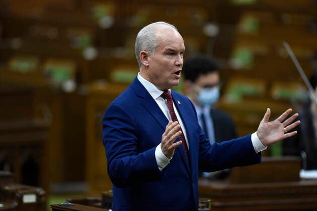 February 25, 2021, Ottawa, on, Canada: Conservative Leader Erin O Toole rises during Question Period in the House of Commons on Parliament Hill in Ottawa on Thursday, Feb. 25, 2021. Ottawa Canada  - ZUMAc35_ 20210225_zaf_c35_068 Copyright: xJustinxTangx