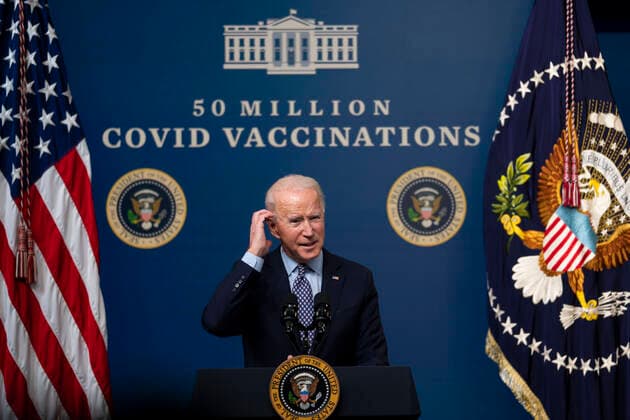 February 25, 2021, Washington, District of Columbia, USA: President Joe Biden as he participates in an event commemorating the 50 million COVID-19 vaccine shot during a ceremony at the White House, Thursday, Feb. 25, 2021 Washington USA - ZUMAs152 20210225_zaa_s152_197 Copyright: xDougxMillsx