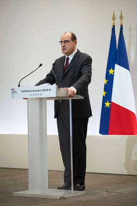Coronavirus in Frankreich, Jean Castex Pressekonferenz in Paris Jean Castex, premier ministre, donne une conference de presse sur la situation de la pandemie de la Covid 19. NEWS : Conference de presse sur la situation de la pandemie de la Covid 19 - Paris - 25 02 2021 Pool Panoramic  REA_293724