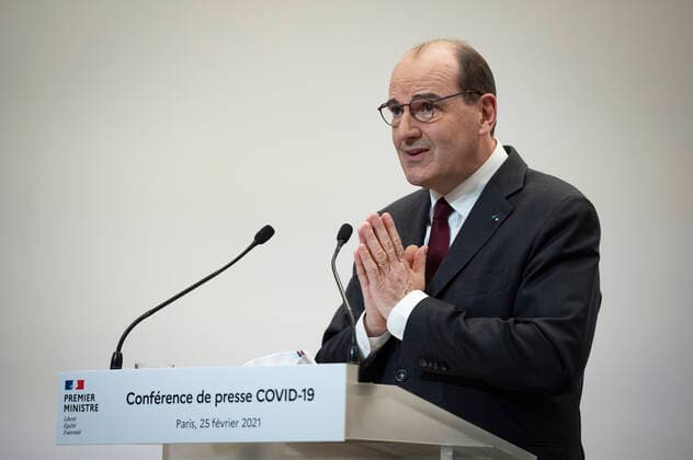 Coronavirus in Frankreich, Jean Castex Pressekonferenz in Paris Jean Castex, premier ministre, donne une conference de presse sur la situation de la pandemie de la Covid 19. NEWS : Conference de presse sur la situation de la pandemie de la Covid 19 - Paris - 25 02 2021 Pool Panoramic  REA_293724