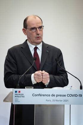 Coronavirus in Frankreich, Jean Castex Pressekonferenz in Paris Jean Castex, premier ministre, donne une conference de presse sur la situation de la pandemie de la Covid 19. NEWS : Conference de presse sur la situation de la pandemie de la Covid 19 - Paris - 25 02 2021 Pool Panoramic  REA_293724