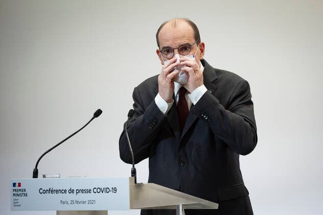 Coronavirus in Frankreich, Jean Castex Pressekonferenz in Paris Jean Castex, premier ministre, donne une conference de presse sur la situation de la pandemie de la Covid 19. NEWS : Conference de presse sur la situation de la pandemie de la Covid 19 - Paris - 25 02 2021 Pool Panoramic  REA_293724