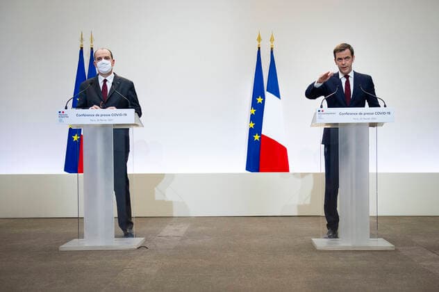 News Themen der Woche KW08 News Bilder des Tages Coronavirus in Frankreich, Jean Castex Pressekonferenz in Paris Jean Castex, premier ministre avec Olivier Veran, ministre des solidarites et de la sante, lors de la conference de presse sur la situation de la pandemie de la Covid 19. NEWS : Conference de presse sur la situation de la pandemie de la Covid 19 - Paris - 25 02 2021 Pool Panoramic  REA_293724