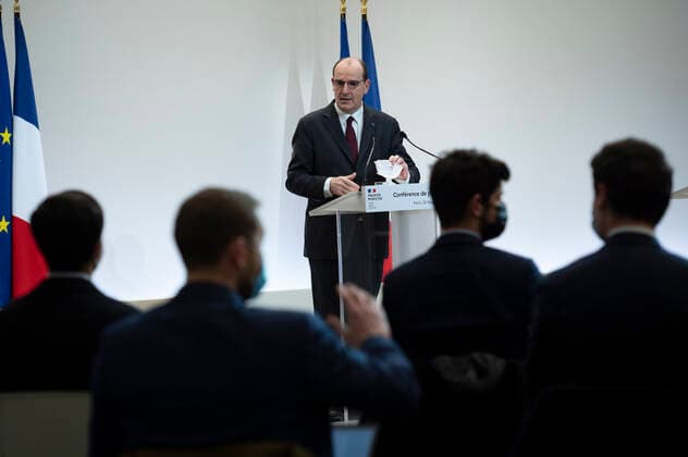 Coronavirus in Frankreich, Jean Castex Pressekonferenz in Paris Jean Castex, premier ministre, donne une conference de presse sur la situation de la pandemie de la Covid 19. NEWS : Conference de presse sur la situation de la pandemie de la Covid 19 - Paris - 25 02 2021 Pool Panoramic  REA_293724