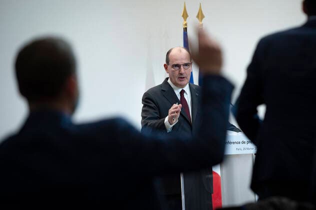 Coronavirus in Frankreich, Jean Castex Pressekonferenz in Paris Jean Castex, premier ministre, donne une conference de presse sur la situation de la pandemie de la Covid 19. NEWS : Conference de presse sur la situation de la pandemie de la Covid 19 - Paris - 25 02 2021 Pool Panoramic  REA_293724