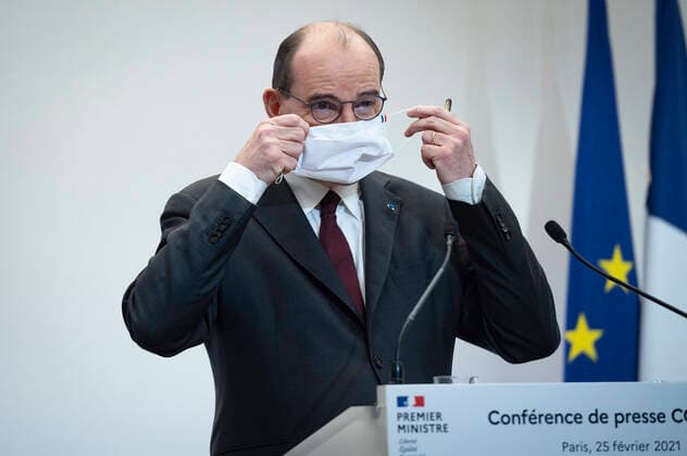 Coronavirus in Frankreich, Jean Castex Pressekonferenz in Paris Jean Castex, premier ministre, donne une conference de presse sur la situation de la pandemie de la Covid 19. NEWS : Conference de presse sur la situation de la pandemie de la Covid 19 - Paris - 25 02 2021 Pool Panoramic  REA_293724