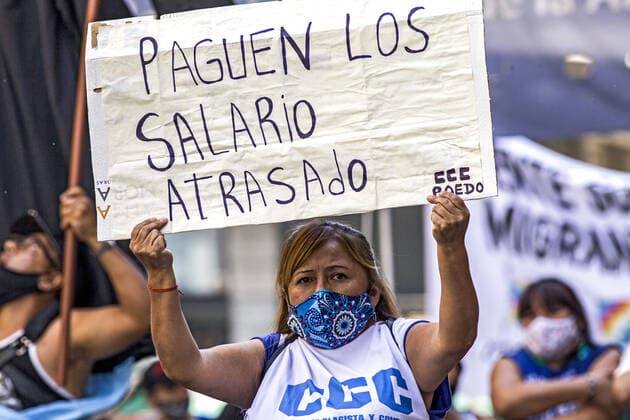 February 25, 2021, Buenos Aires, Federal Capital, Argentina: Different social organizations gathered, in the center of the City of Buenos Aires, to demand the continuity of employment of 2,500 cooperative members of the Clean Sideways Program of the Government of the City of Buenos Aires, among other demands. Buenos Aires Argentina - ZUMAa179 20210225_zap_a179_010 Copyright: xRobertoxAlmeidaxAveledox