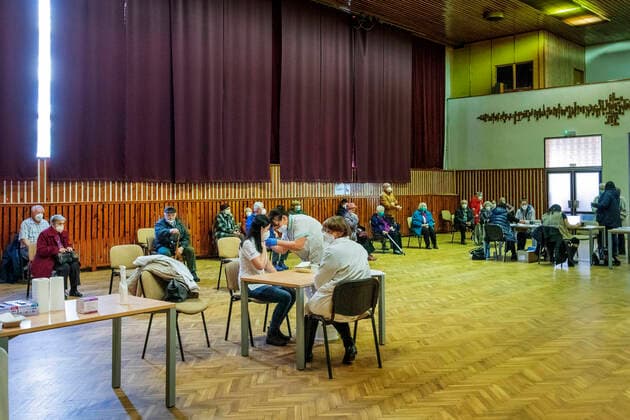 The vaccination center against COVID-19 start operation on February 26, 2021, in the House of Culture in Stribro, near Tachov, Czech Republic. In the Czech Republic continues vaccination of seniors against coronavirus. (CTKxPhoto MiroslavxChaloupka) CTKPhotoP202102260505801  cha0001
