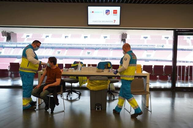Wanda Metropolitan Stadium during the second day of a mass vaccination of Police and Firefighters with AstraZeneca vaccine against coronavirus in Madrid Cordon Press