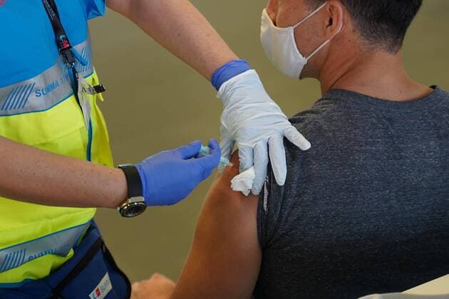 Wanda Metropolitan Stadium during the second day of a mass vaccination of Police and Firefighters with AstraZeneca vaccine against coronavirus in Madrid Cordon Press