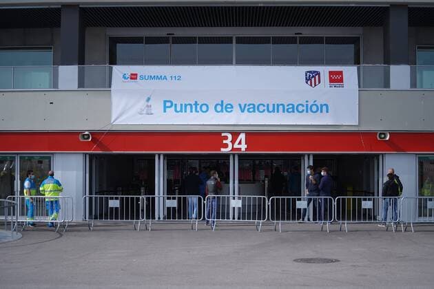 Wanda Metropolitan Stadium during the second day of a mass vaccination of Police and Firefighters with AstraZeneca vaccine against coronavirus in Madrid Cordon Press
